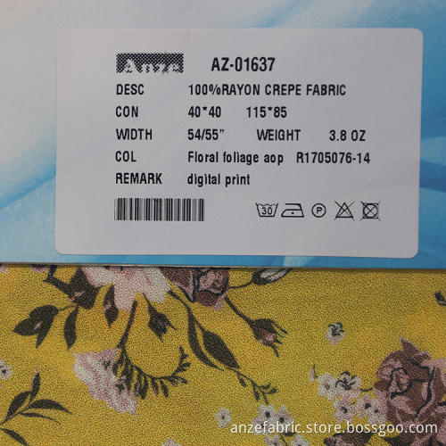 Tissu 100% crêpe de rayonne respirant doux imprimé fleurs